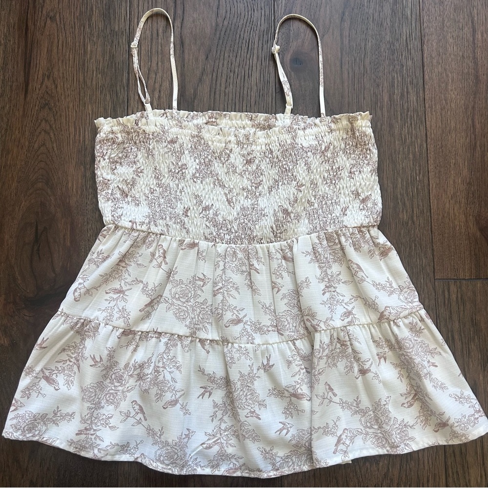 Paper Crane Cream and Brown Floral Smocked Top